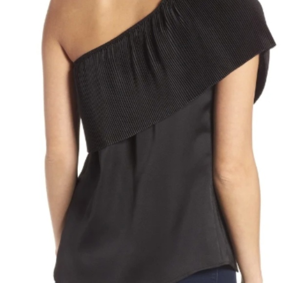 𝅺NWT-  B.P. Deep Black Pleated One-Shoulder Blouse - Picture 2 of 8